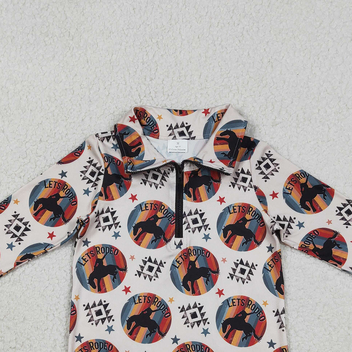 12.27 RTS NO MOQ （In stock）BT1598 Baby Boys Long Sleeve Aztec Horse Rodeos Western Zipper Pullovers Top