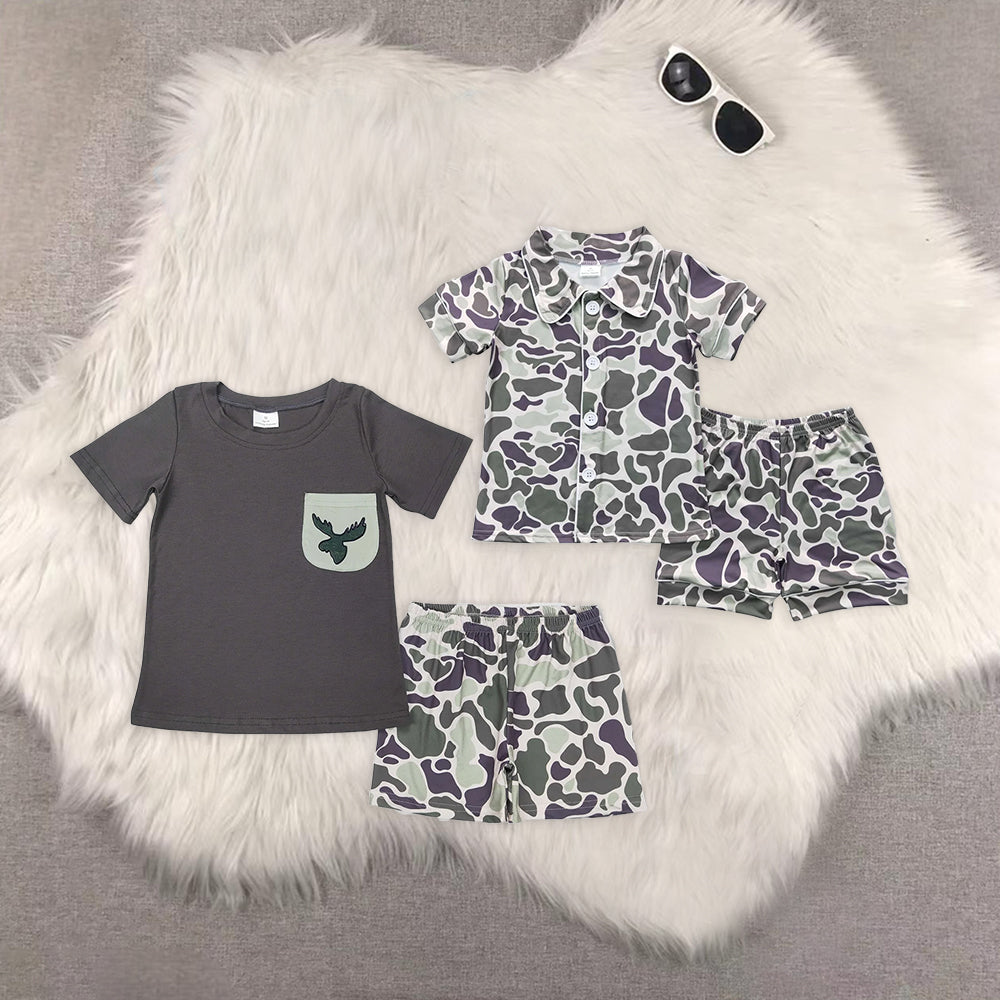 8.15 RTS Sibling Baby Boys Summer Boys Outfits Short sleeves green camo kids button up summer pajamas