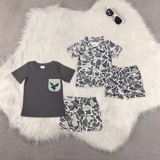 8.15 RTS Sibling Baby Boys Summer Boys Outfits Short sleeves green camo kids button up summer pajamas