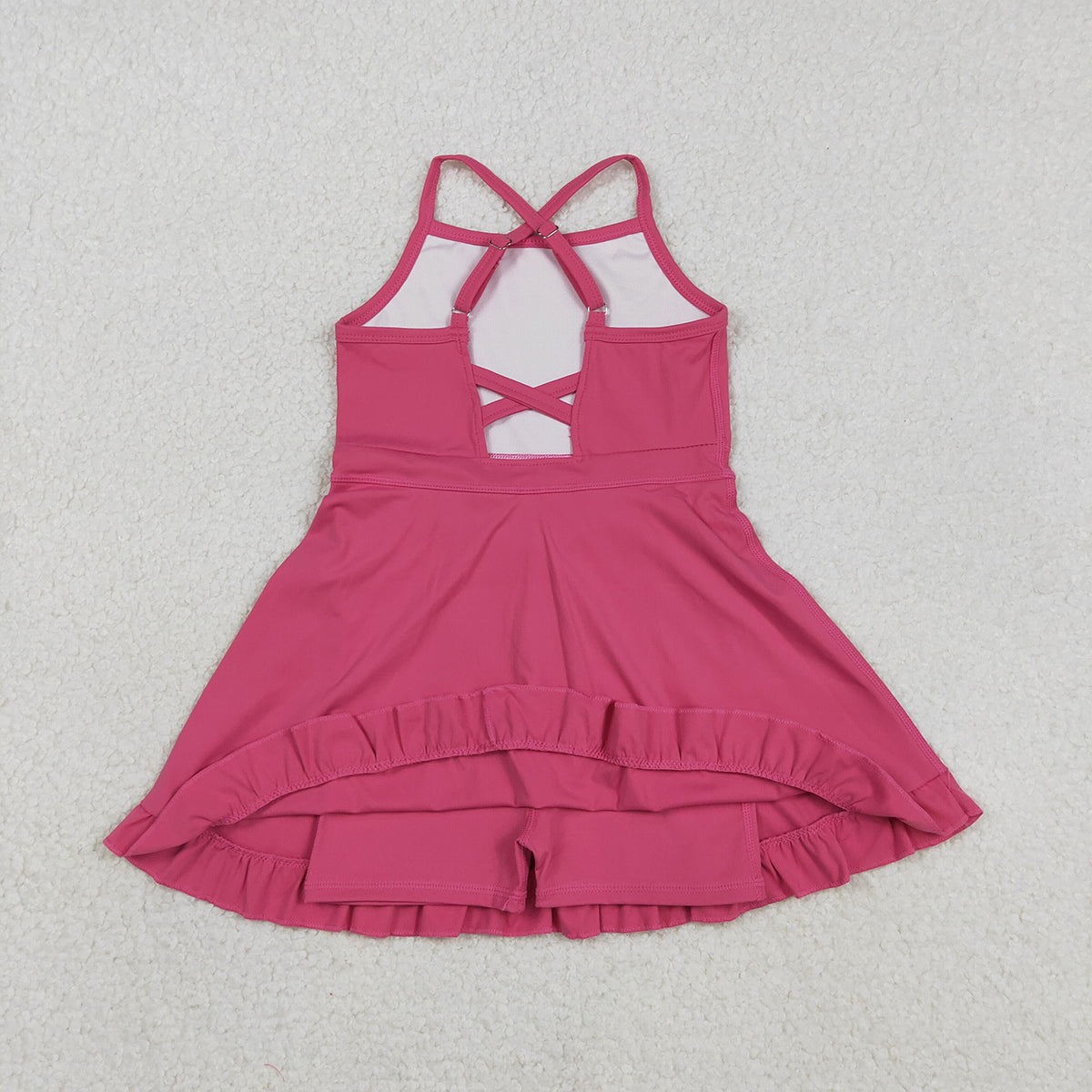 3.11 RTS NO MOQ （In stock）S0727 Kids Fashion Clothes Baby Girls Hot Pink Strap Yoga Active Shorts Ruffle Knee Length Dresses