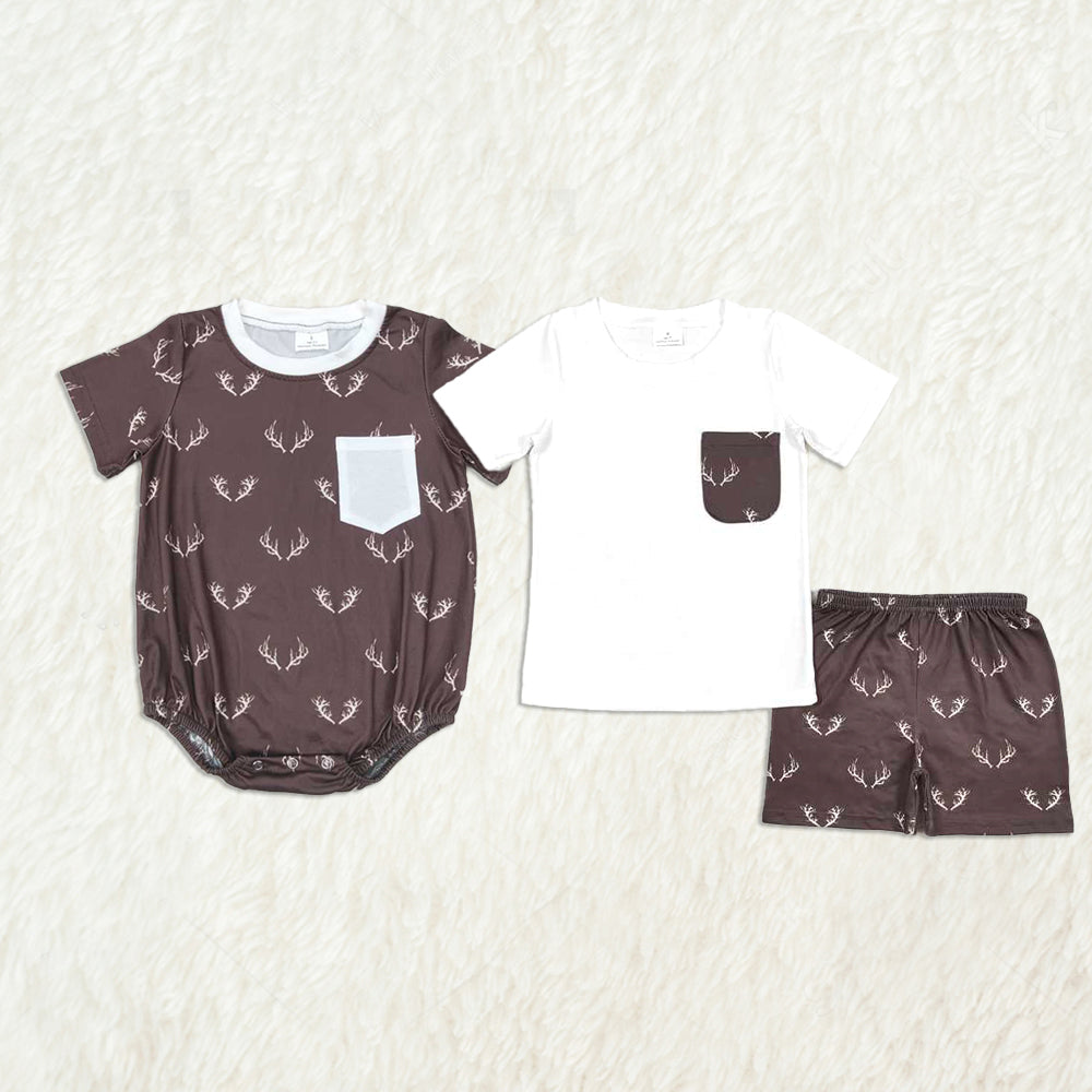 6.05 Boys Short Sleeve Deer Pocket Top Shorts Set Casual Comfortable Clothing for Kids