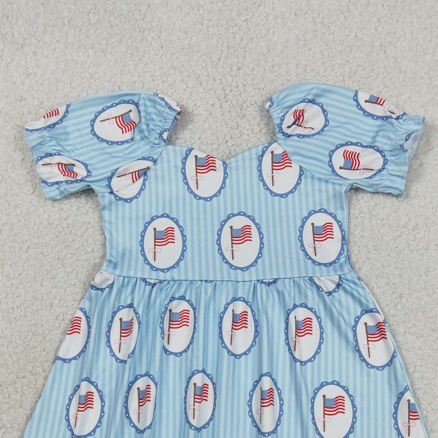 GSD3792 RTS NO MOQ （In stock ）Short sleeves stripe flag ruffle girls 4th of july dresses
