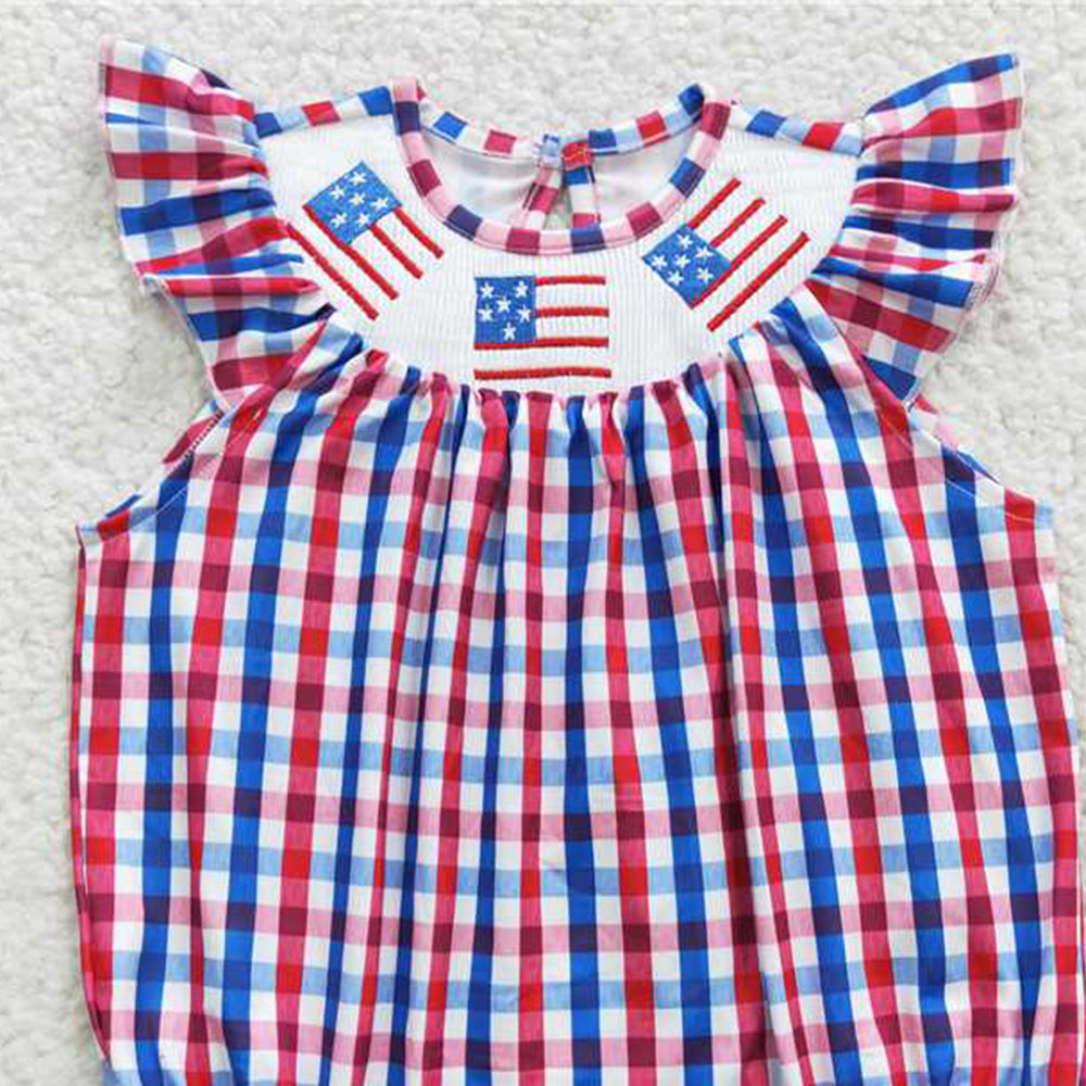 4.11 SR0388 RTS NO MOQ Flag embroidery smock baby girls 4th of july romper