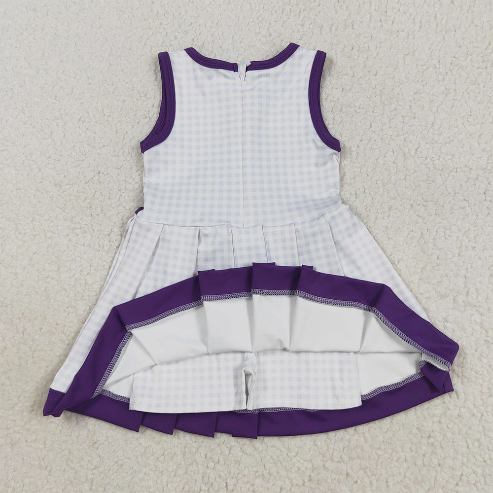 RTS NO MOQ （In stock）GSD2758 Baby Girls Yoga Dress Baby Girls Purple Plaid Zipper Shorts Yoga Activite Knee Length Dresses