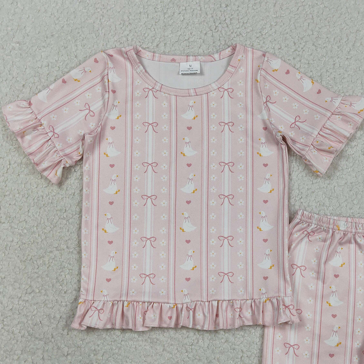 3.16 RTS NO MOQ （In stock）GSSO3330 Fashion Clothing For Baby Girls Bow Stripe Top Ruffle Shorts Pajamas Clothes Sets