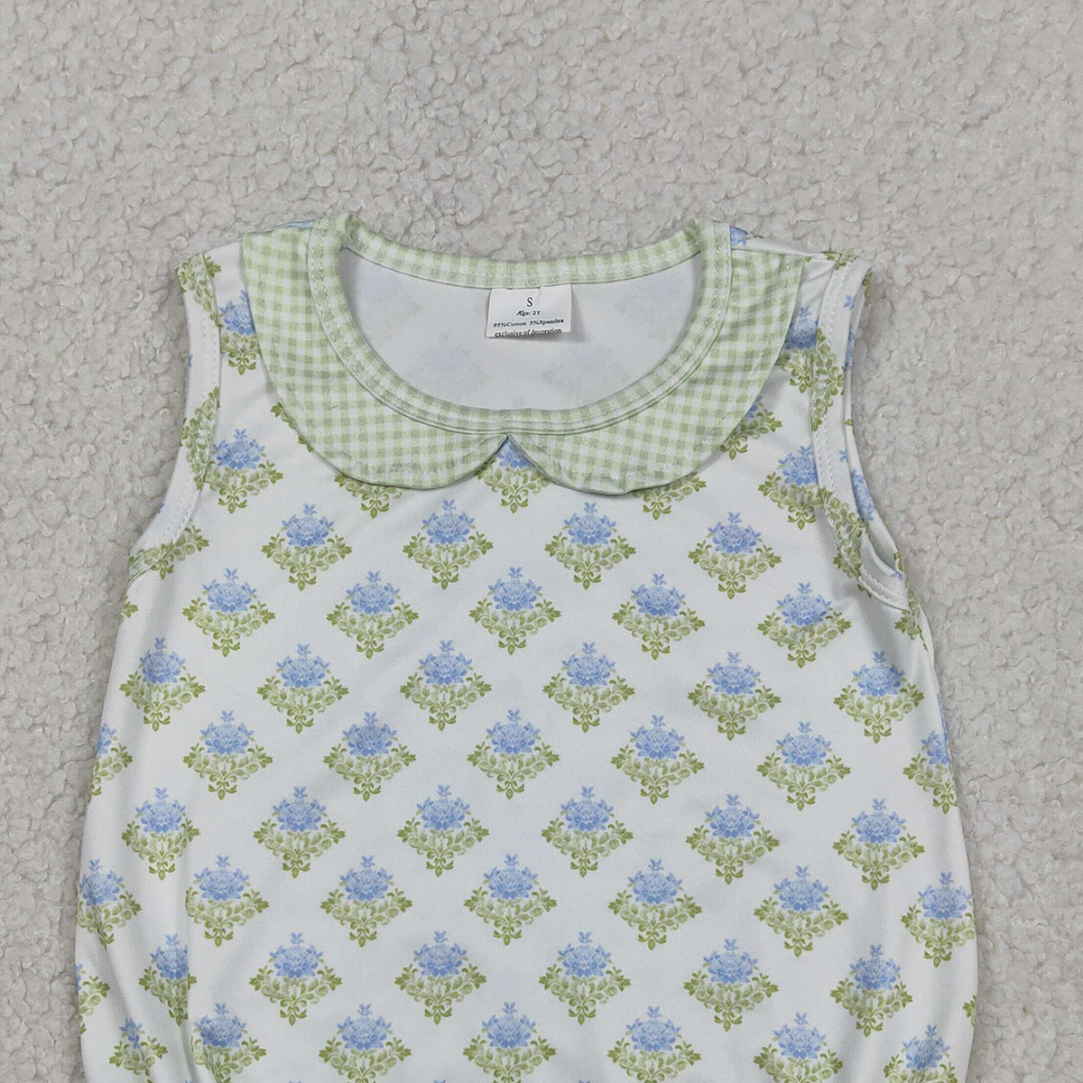 3.6 RTS NO MOQ （In stock）SR3662 Children's Fashion Romper Baby Girls Sleeveless Flowers Plaid Collar Ruffle Rompers