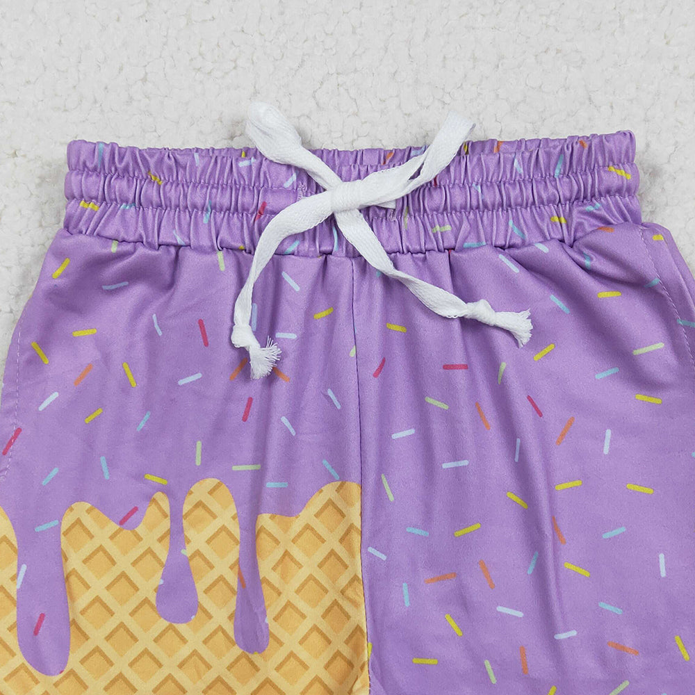 8.20 RTS NO MOQ （In stock） SS0621 Baby Boys Summer Shorts Purple ice cream sprinkle baby kids summer team shorts