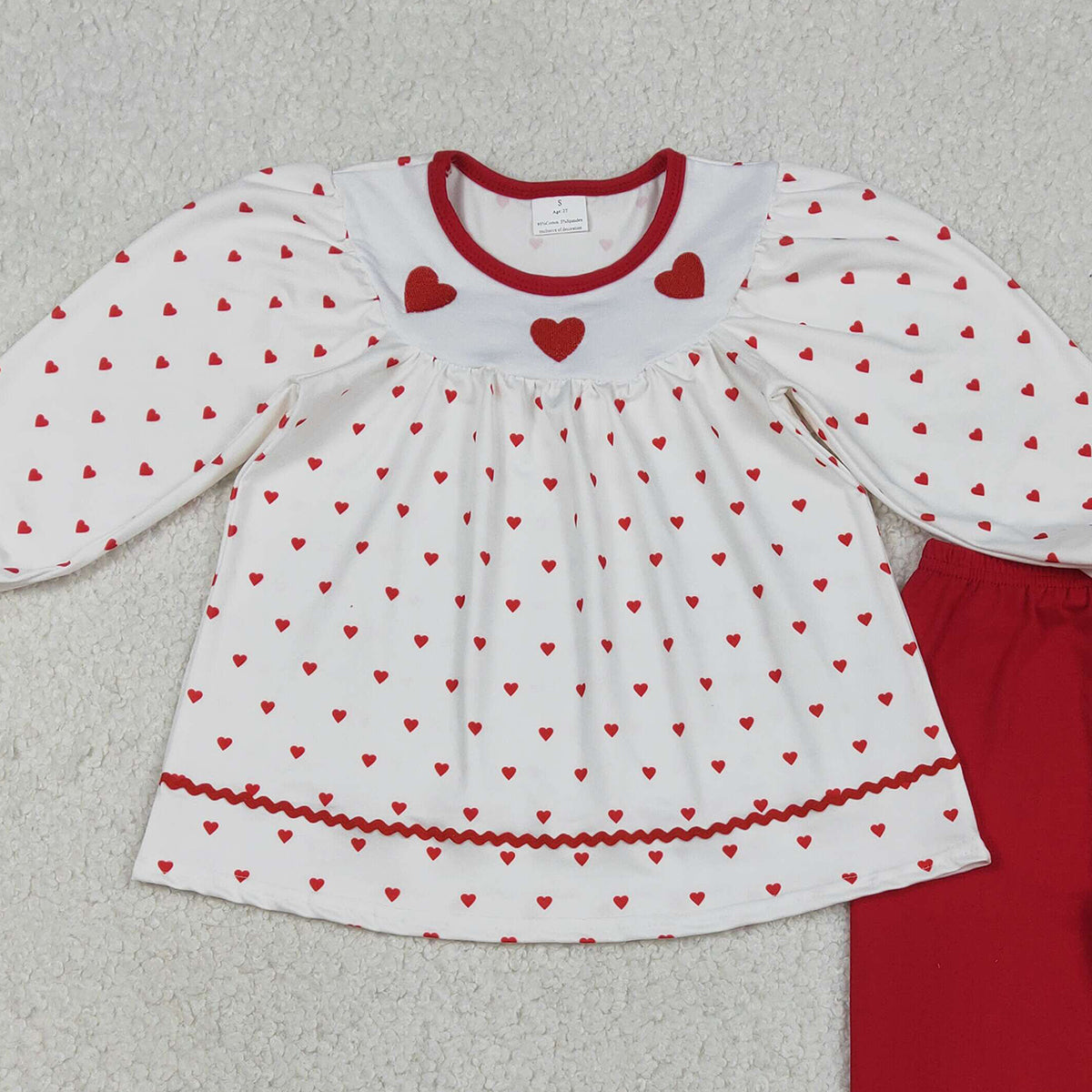 12.15 RTS NO MOQ （In stock）GLP3039 Embroidery Hearts Baby Girls Hearts Tunic Ruffle Pants Valentines Clothes Sets
