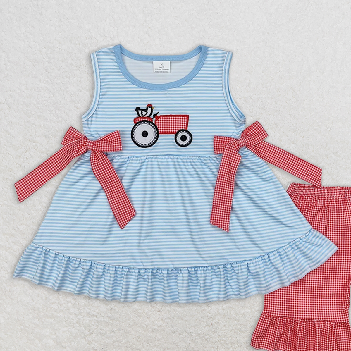 GSSO1728RTS NO MOQ Baby Girls Summer Outfits Sleeveless chicken tractor tunic plaid shorts girls clothes