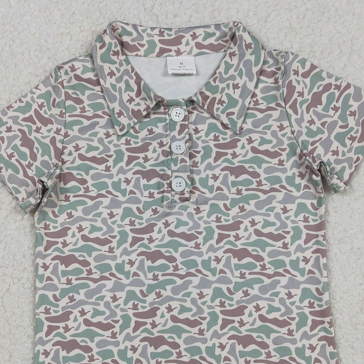 11.28 RTS NO MOQ （In stock）BT1354 Baby Boys Short Sleeves Ducks Camo Hunting Button Polo Shirts Top