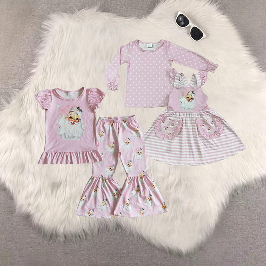8.20 RTS Sibling Pink shirt santa suspender dress girls Christmas set