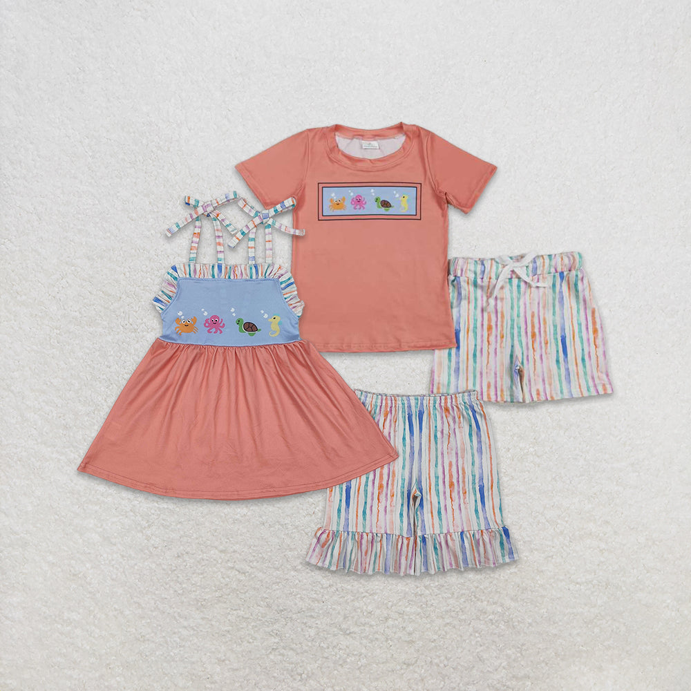 6.07   Boys Summer Clothes Top Shorts Set Crab Octopus Turtle Seahorse Print Casual Kids Outfit