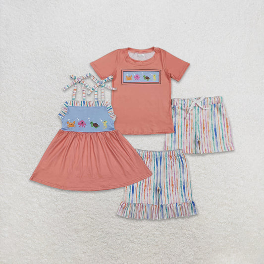 6.07   Boys Summer Clothes Top Shorts Set Crab Octopus Turtle Seahorse Print Casual Kids Outfit
