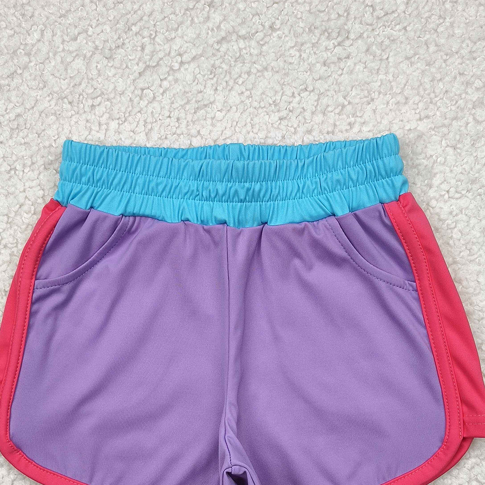 4.11 SS0555 RTS NO MOQ Baby Girls Summer Yoga Shorts Lavender pink patchwork kids girls activewear yogo shorts