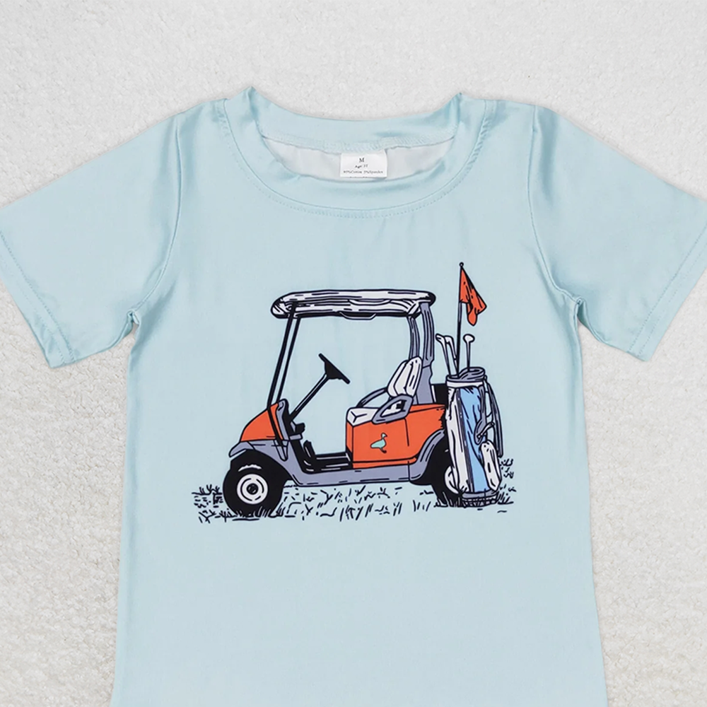 BT0646  RTS NO MOQ Baby Boys Summer Tops Baby Boys Blue Golf Cart Short Sleeve Tee Shirts Tops