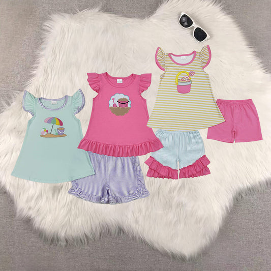 RTS Sibling Baby Girls Flutter sleeves beach ball top shorts kids girls clothes