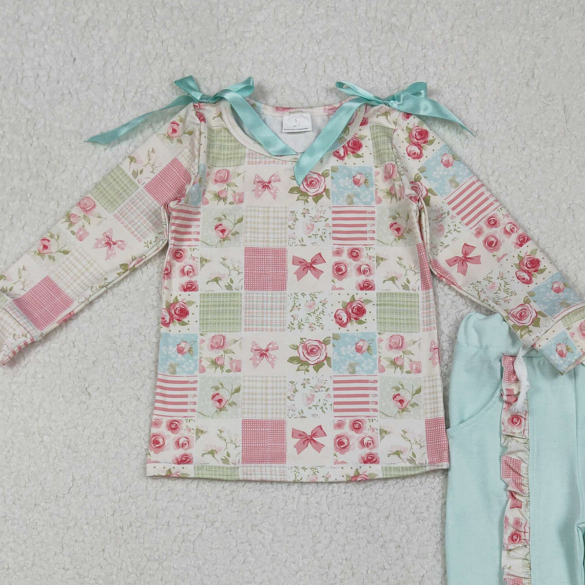 10.27 RTS NO MOQ （In stock）GLP2551 Baby Girls Flowers Checked Bows Top Ruffle Pockets Pants Clothes Sets