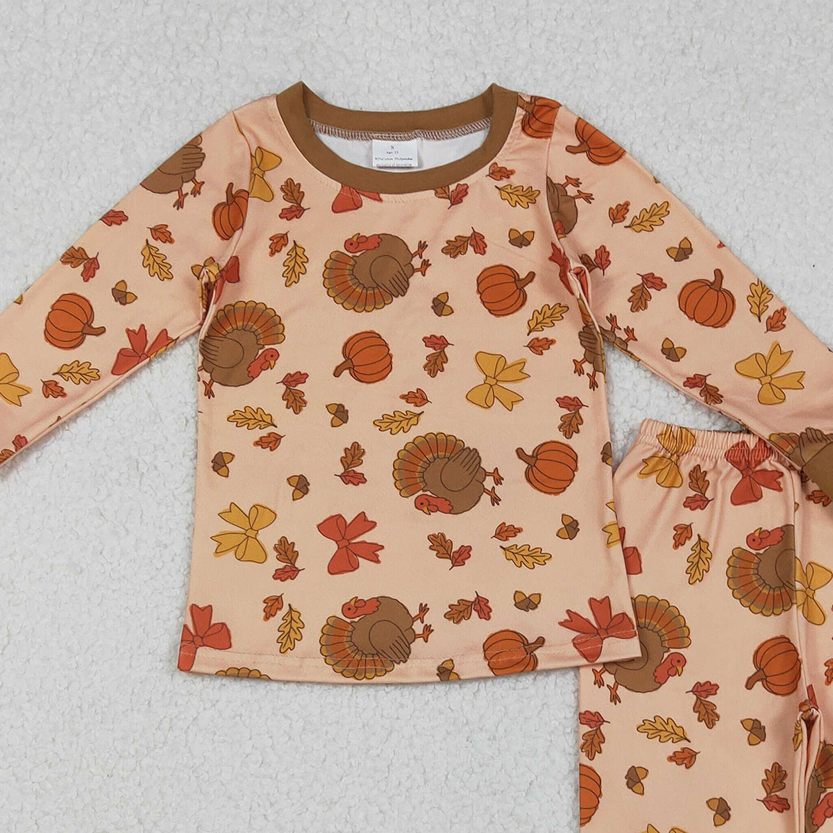 10.11 RTS NO MOQ （In stock）GLP2883 Baby Girls Turkey Pumpkins Top Pant Thanksgiving Pajamas Sets