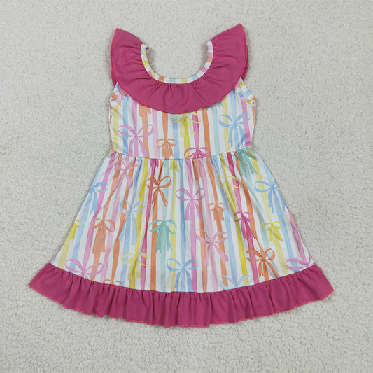 7.16  GSD2322RTS NO MOQ Baby Girls Summer Dress Baby Girls Colorful Stripe Bows Knee Length Dresses