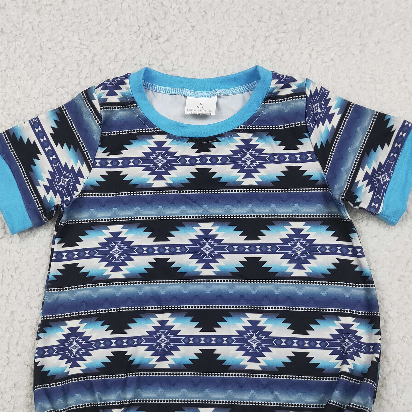 SR3709 RTS NO MOQ （In stock）Short sleeves blue black aztec baby boy western romper