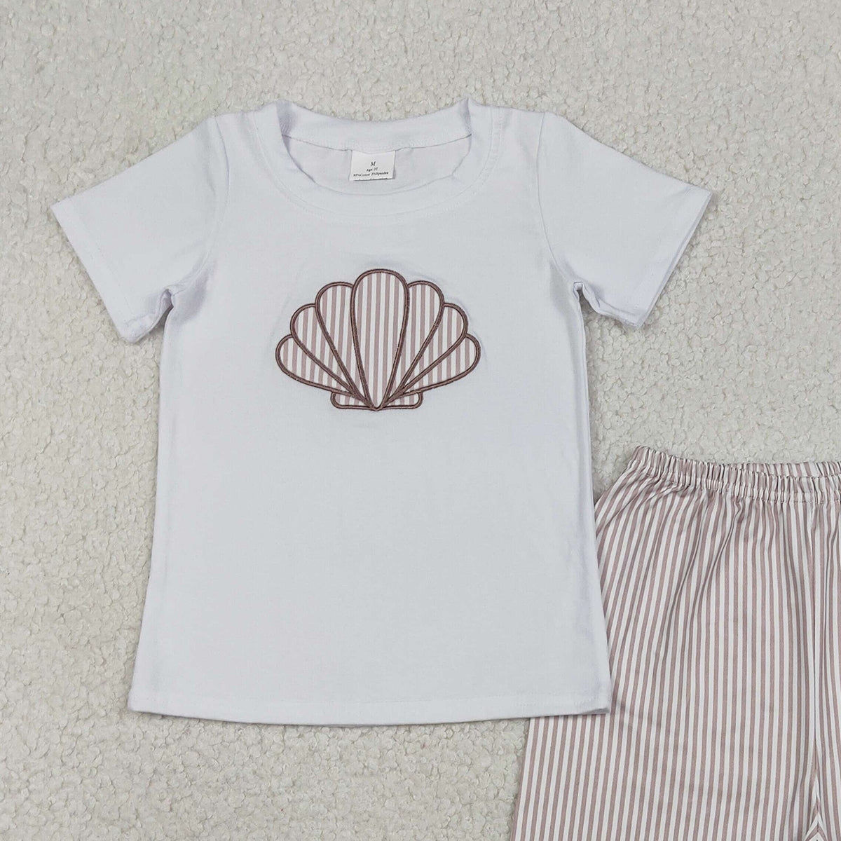 12.23 RTS NO MOQ （In stock）BSSO1618 Embroidery Shells Baby Boys Shirt Top Stripe Shorts Clothes Sets