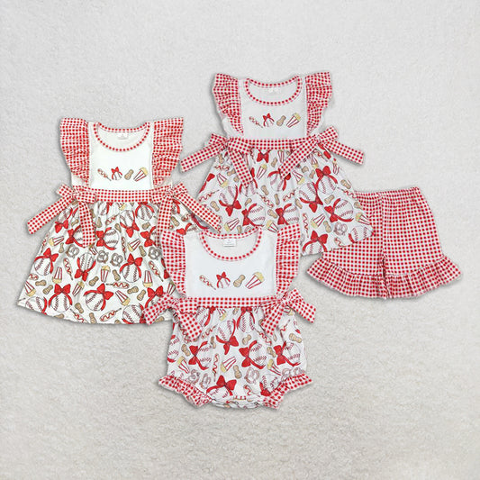 4.26 RTS NO MOQGirls Red Plaid Baseball Tunic And Shorts Set Cute Preppy Outfit for Kids Ages 2-12 Years Old