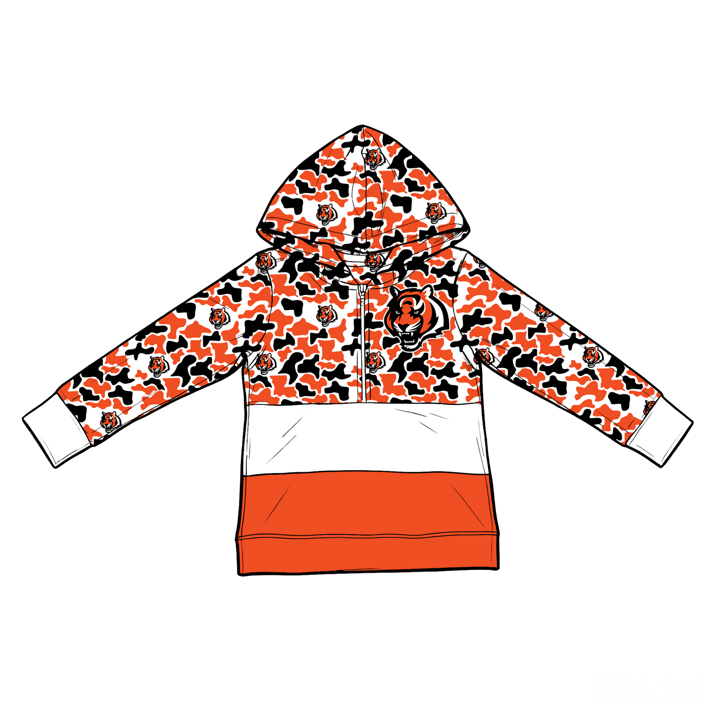 CUSTOM MOQ 5 mix size summer teams Baby Kids Camo Half Zip Hoodie Sports Team Logo Toddler Hooded Sweatshirt