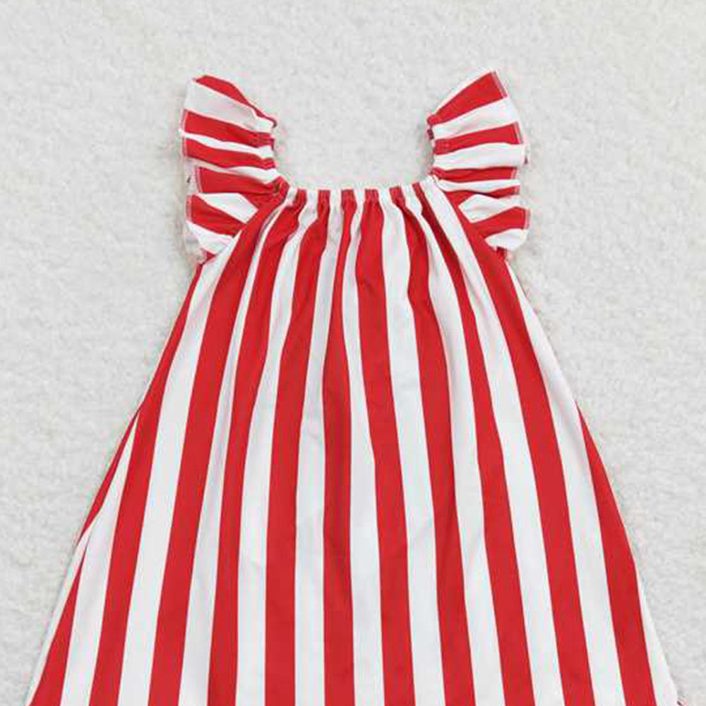 GSD0675 RTS NO MOQ Short sleeves stripe stars bow girls 4th of july dress