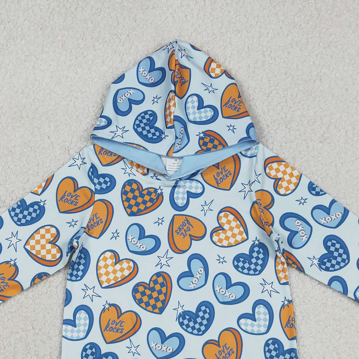 12.8 RTS NO MOQ （In stock）BT1510 Baby Boys Long Sleeve XOXO Hearts Stars Valentines Hoodies Top