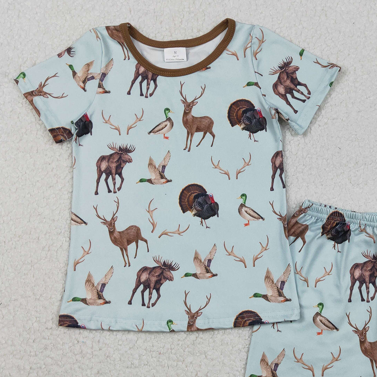 11.22 RTS NO MOQ （In stock）GSSO2709 Baby Girls Turkey Deer Ducks Top Shorts Hunting Pajamas Sets
