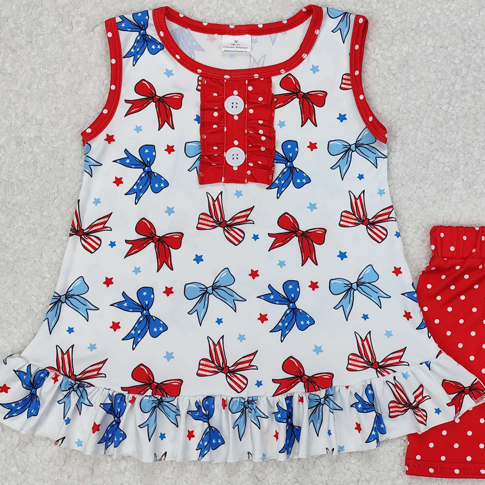 GSSO1991Girls Sleeveless Stars And Stripes Bow Clothing 4th of July Patriotic Outfit
