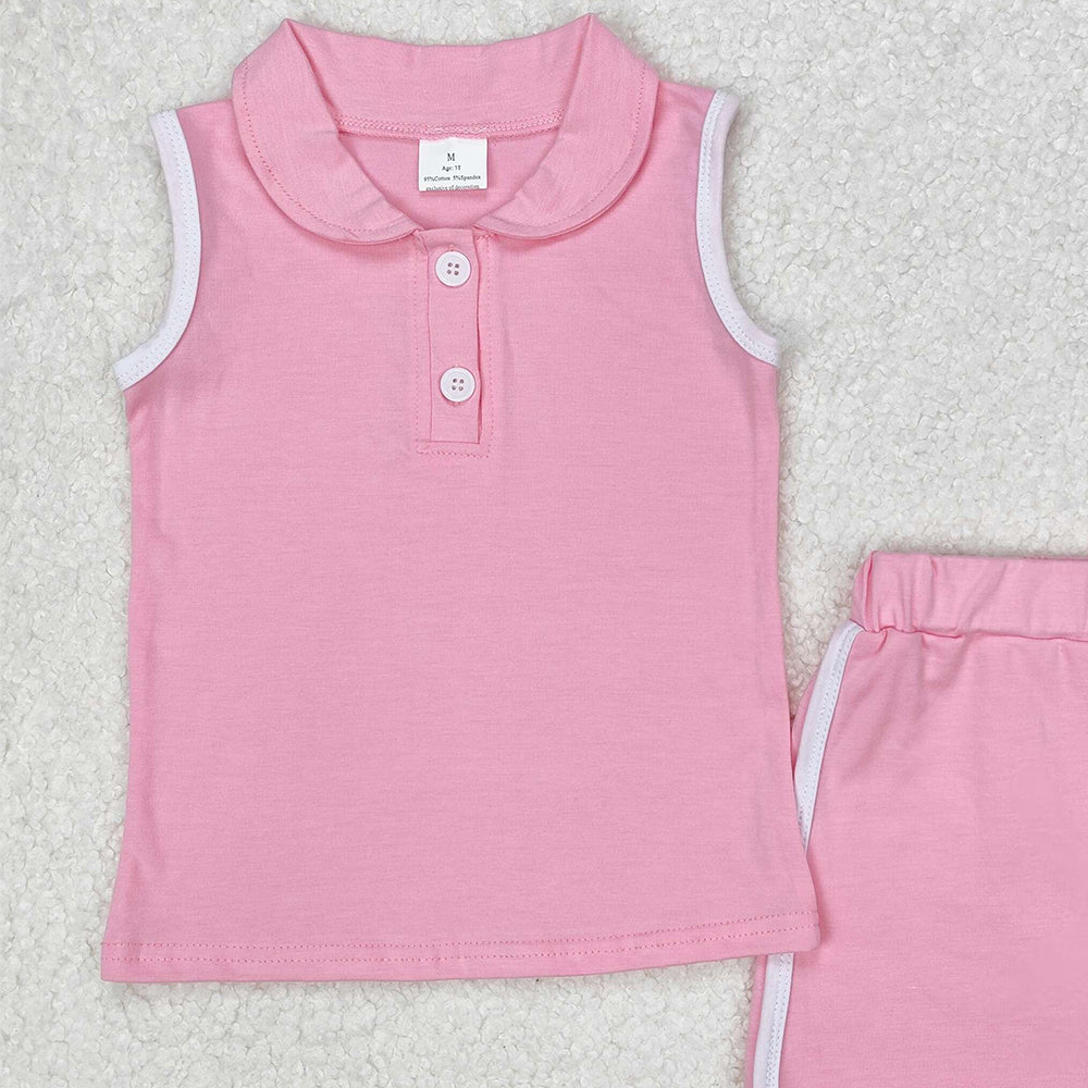 GSD1975Pink Cotton Sleeveless Polo Shirt Skirt Set for Girls Kids' Matching Clothing Outfit