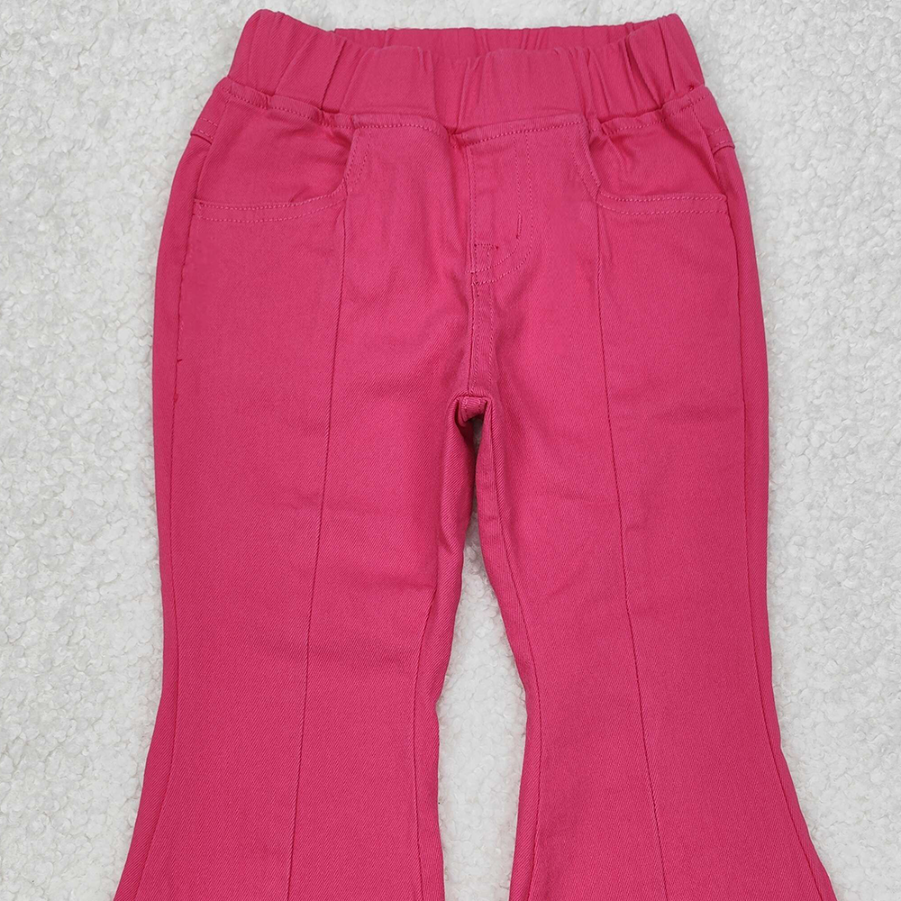 P0731 New Rts No Moq 8-9 Days By Air Arrived it Hot pink bow elastic waist kids girls flare jeans
