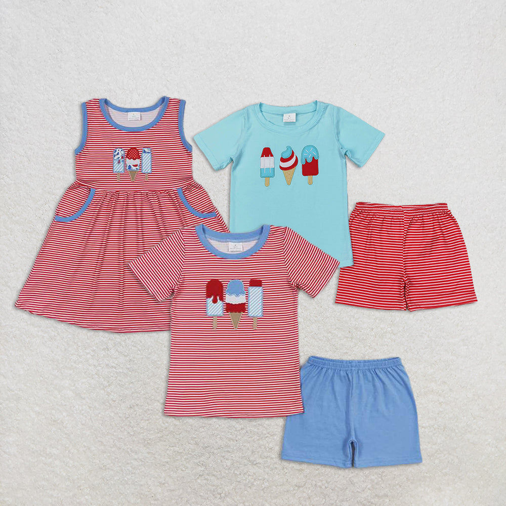 4.18 RTS NO MOQ Red Stripe Popsicle Top Shorts Set for Boys 4th of July Patriotic Outfit Kids American Flag Clothing