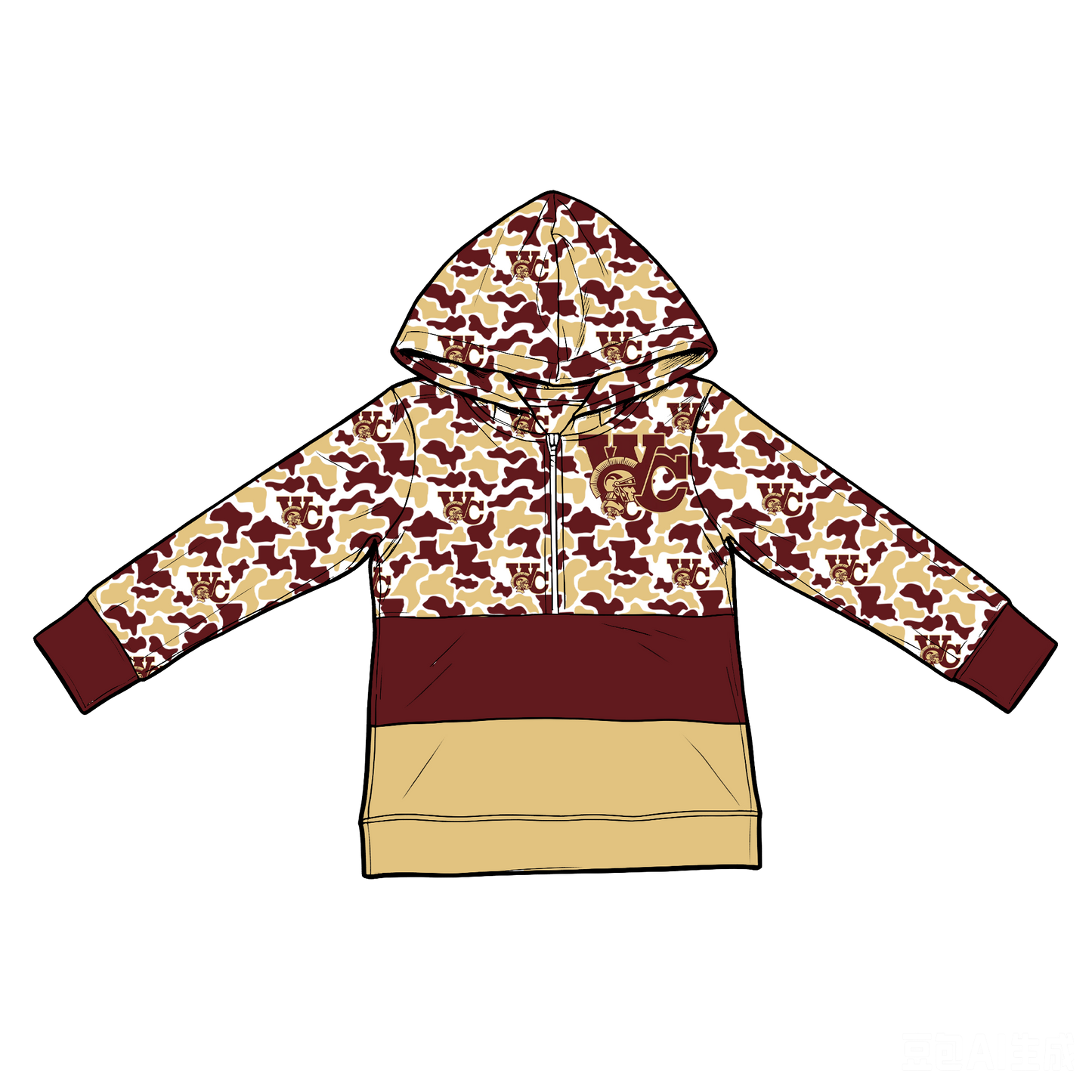 CUSTOM MOQ 5 mix size summer teams Baby Kids Camo Half Zip Hoodie Sports Team Logo Toddler Hooded Sweatshirt