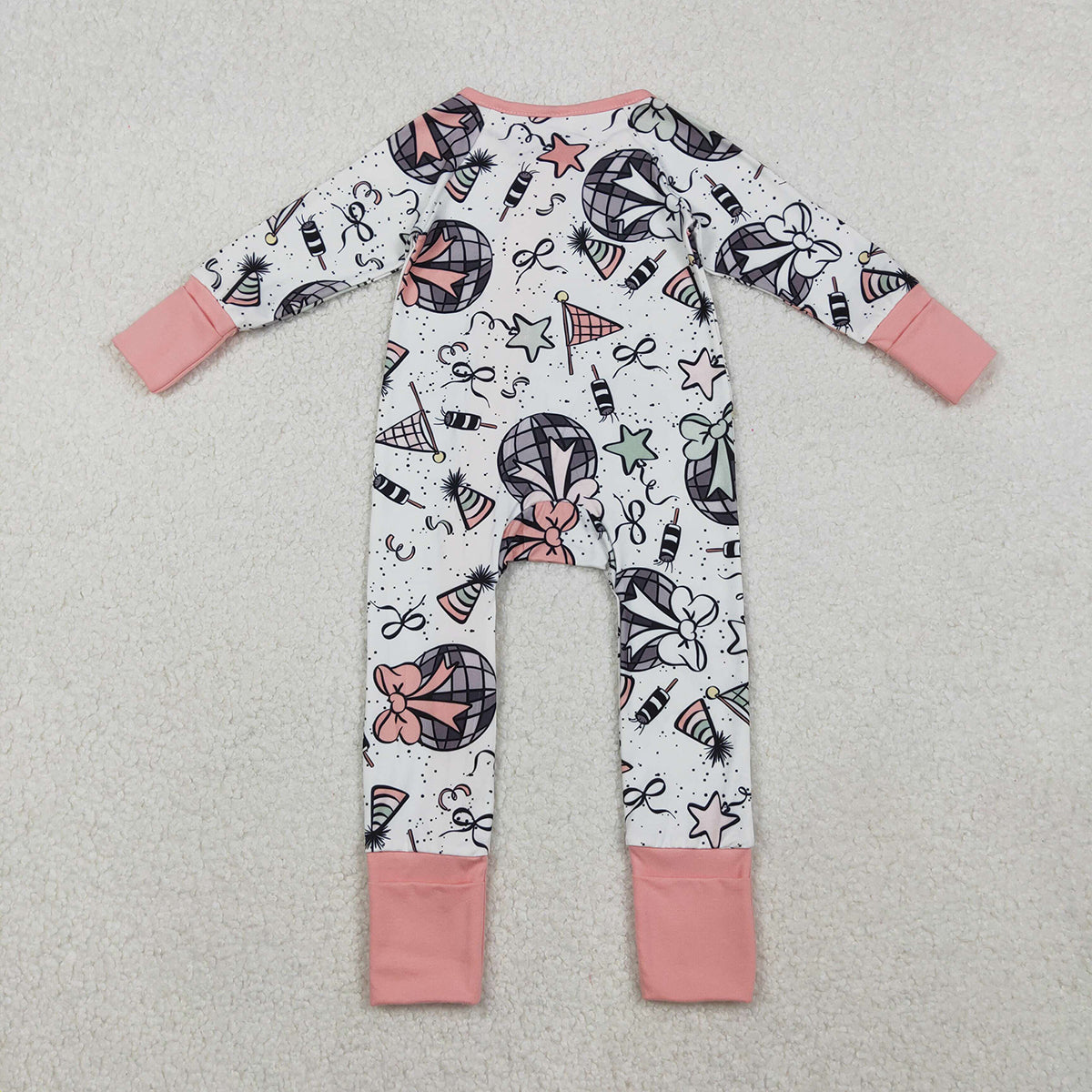 10.22 RTS NO MOQ （In stock）LR2571 Baby Girls Winter Rompers Baby Girls Happy New Year Ruffle Zipper Footie Rompers