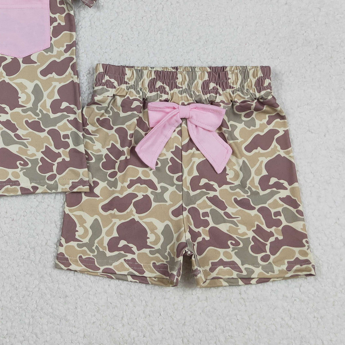 12.30 RTS NO MOQ （In stock）GSSO2994 Baby Girls Southern Khaki Camo Pocket Top Shorts Pajamas Sets