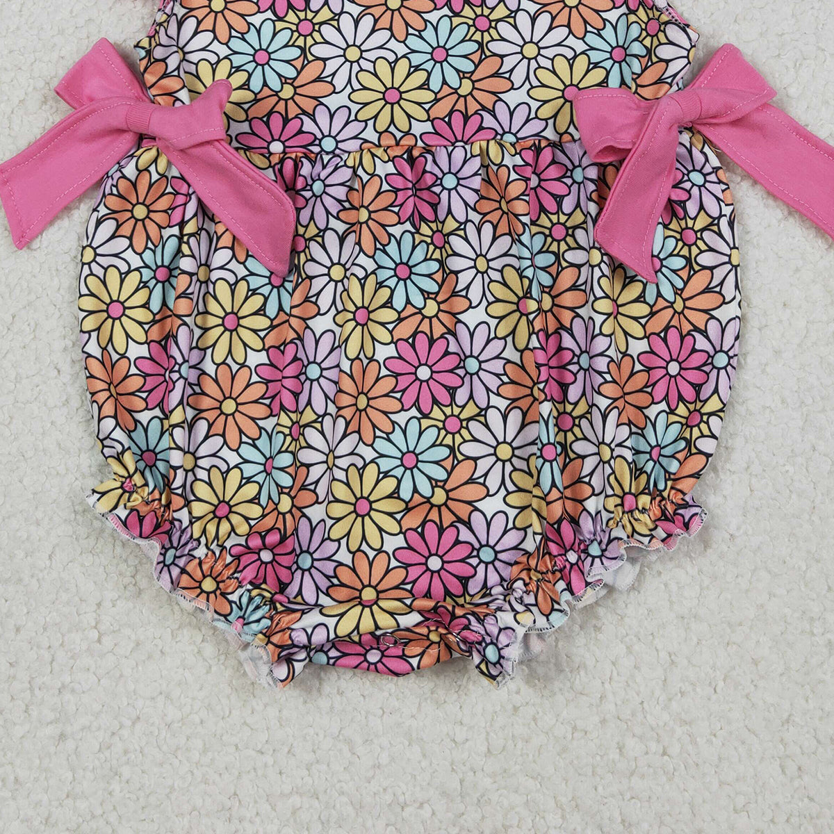 4.8 SR4049 RTS NO MOQ （In stock) Flutter sleeves floral bow baby girls summer romper