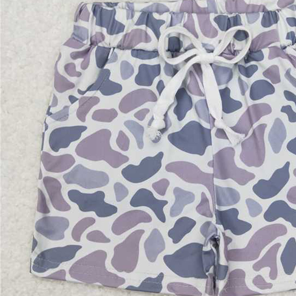 USA Shop (in stock) SS0140Kids Boy Grey Camo Summer Shorts with Pocket - Breathable Lightweight Clothing for Boys' Outdoor Activities