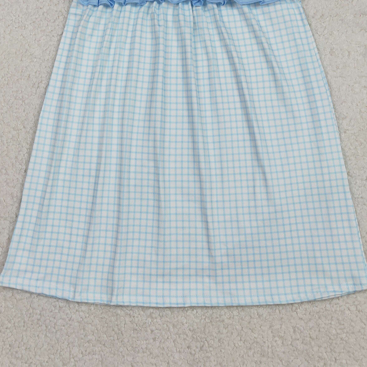 12.12 RTS NO MOQ （In stock）GSD2851 Embroidery Crosses Baby Girls Blue Checked Easter Knee Length Dresses
