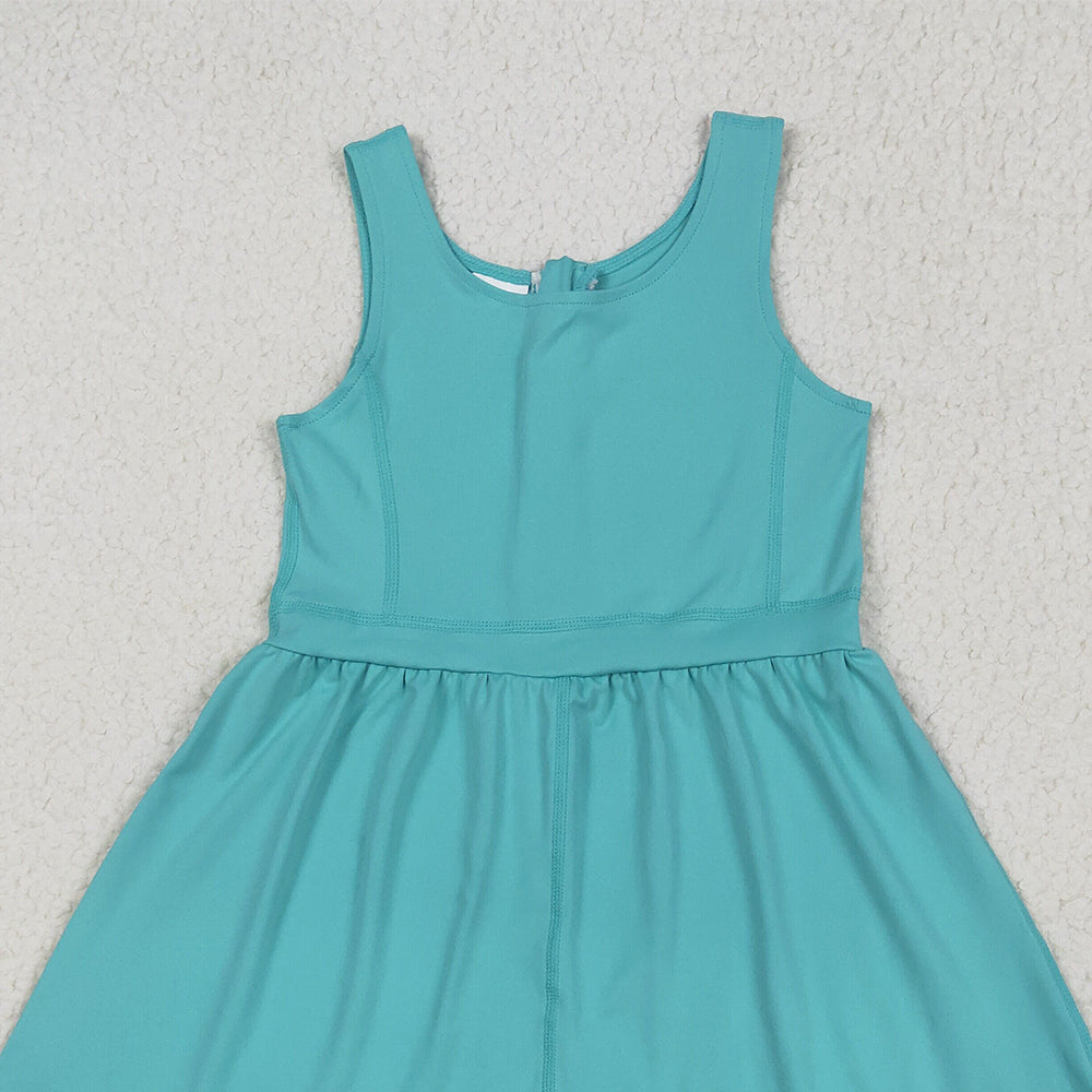 SR3023 RTS NO MOQ Baby Girls Summer Yoga Jumpsuits Baby Girls Active Waer Blue Yoga Jumpsuit