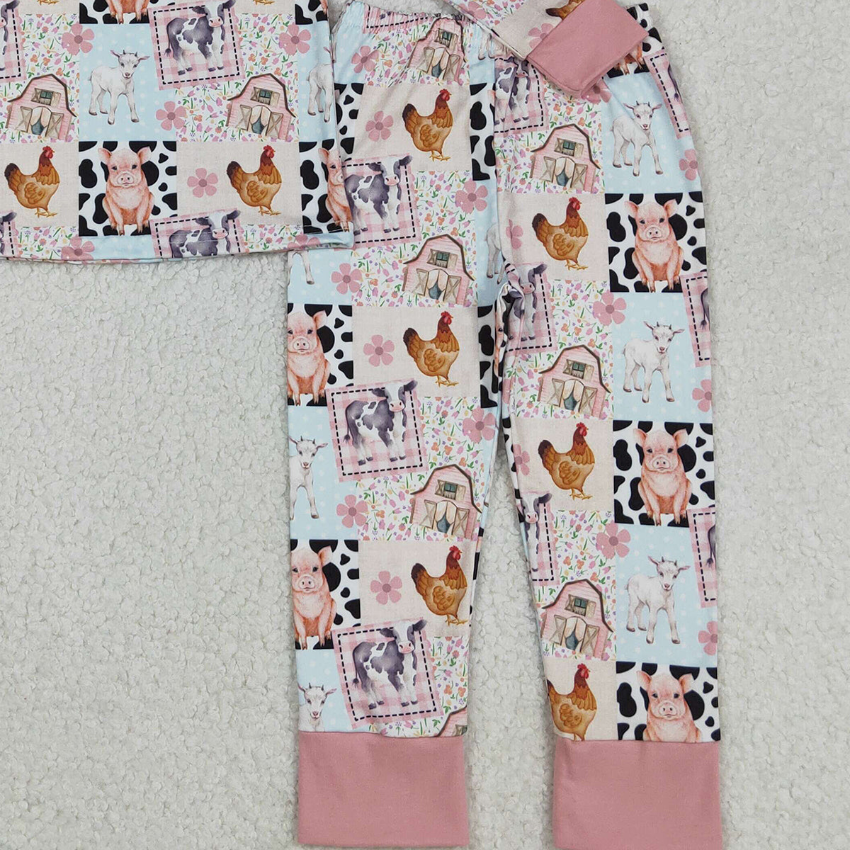12.6 RTS NO MOQ （In stock）GLP2805 Baby Girls Pigs Chicks Top Pants Farm Pajamas Sets