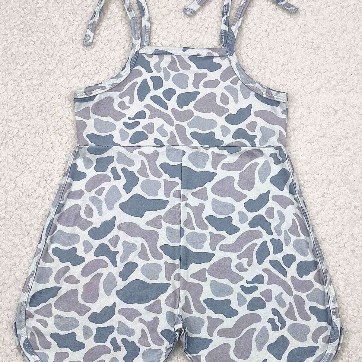USA Shop (in stock) SR2827 RTS NO MOQ  Baby Girls Summer Jumpsuits Grey camo straps shorts length kids girls jumpsuit