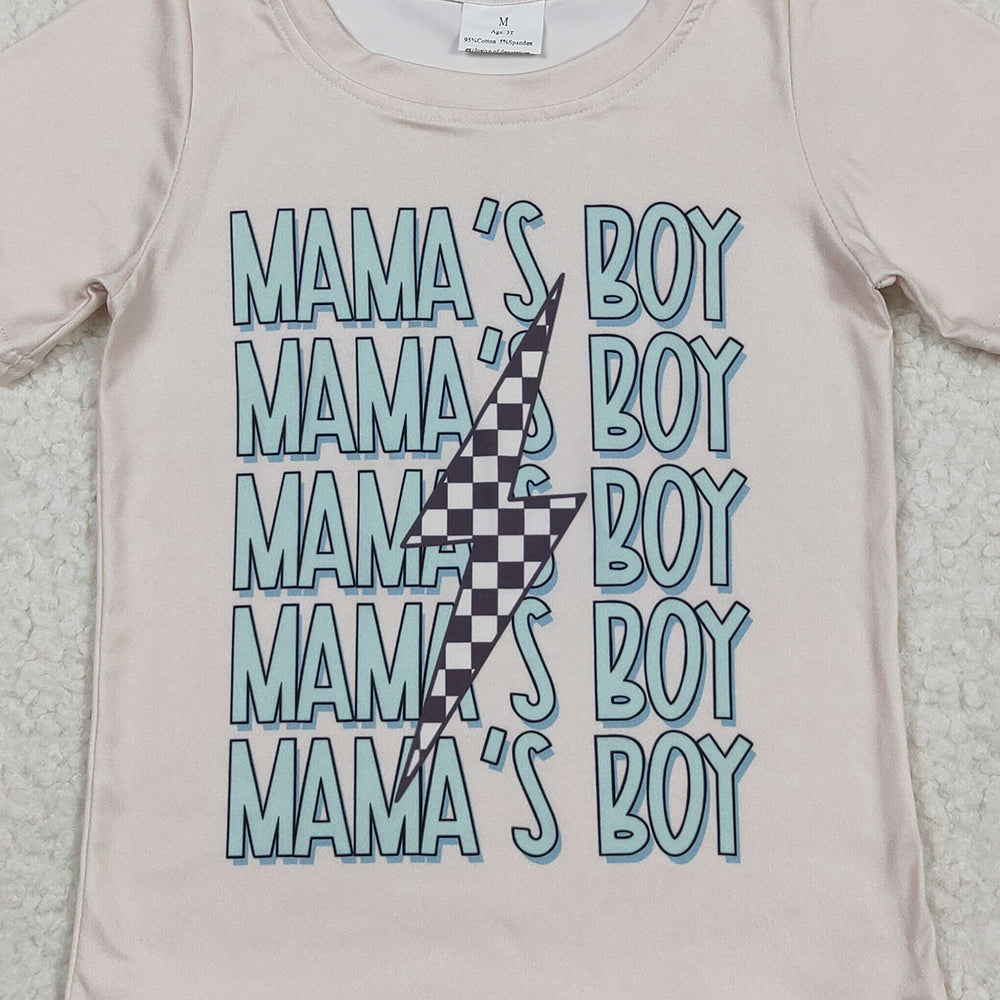 7.01 BT1229RTS NO MOQ Baby Boys Summer Tops Baby Boys Short Sleeves MAMA'S BOY Lightning Tee Shirts Top
