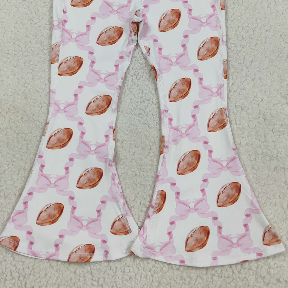 RTS NO MOQ （In stock）P0780 Baby Girls Yoga Pants Baby Girls Pink Bow Footballs Plaid Yoga Active Bell Bottom Pants