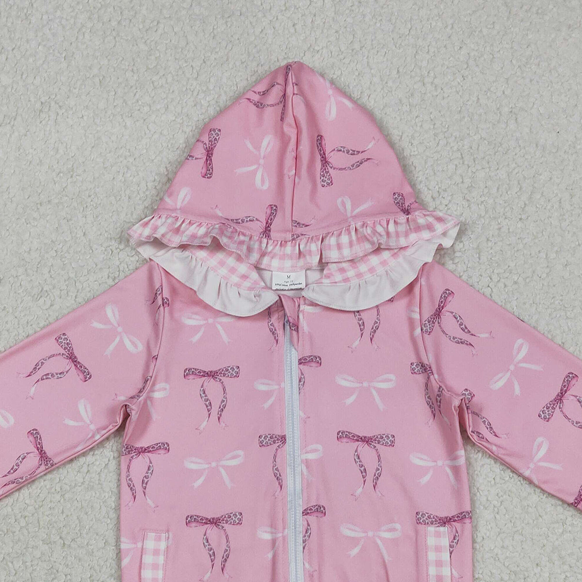 12.17 RTS NO MOQ （In stock）GT1217 Baby Girls Pink Bows Pocket Zipper Ruffle Hoodies Jackets Top