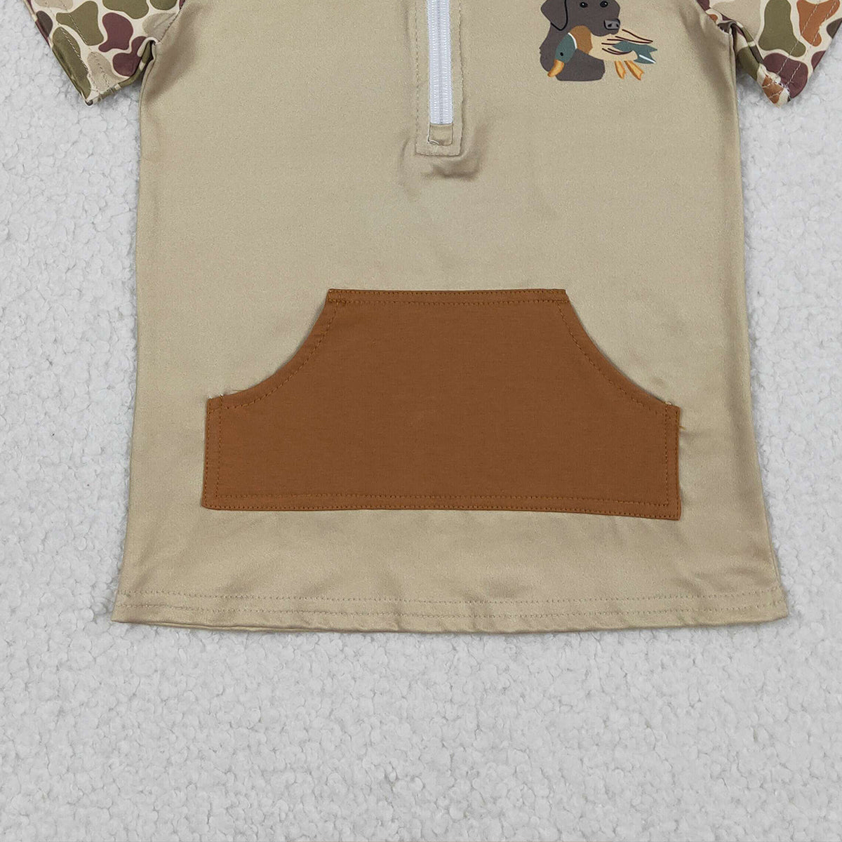 12.25 RTS NO MOQ （In stock）BT1532 Baby Boys Southern Khaki Camo Duck Dogs Zip Pockets Hunting Pullovers Top