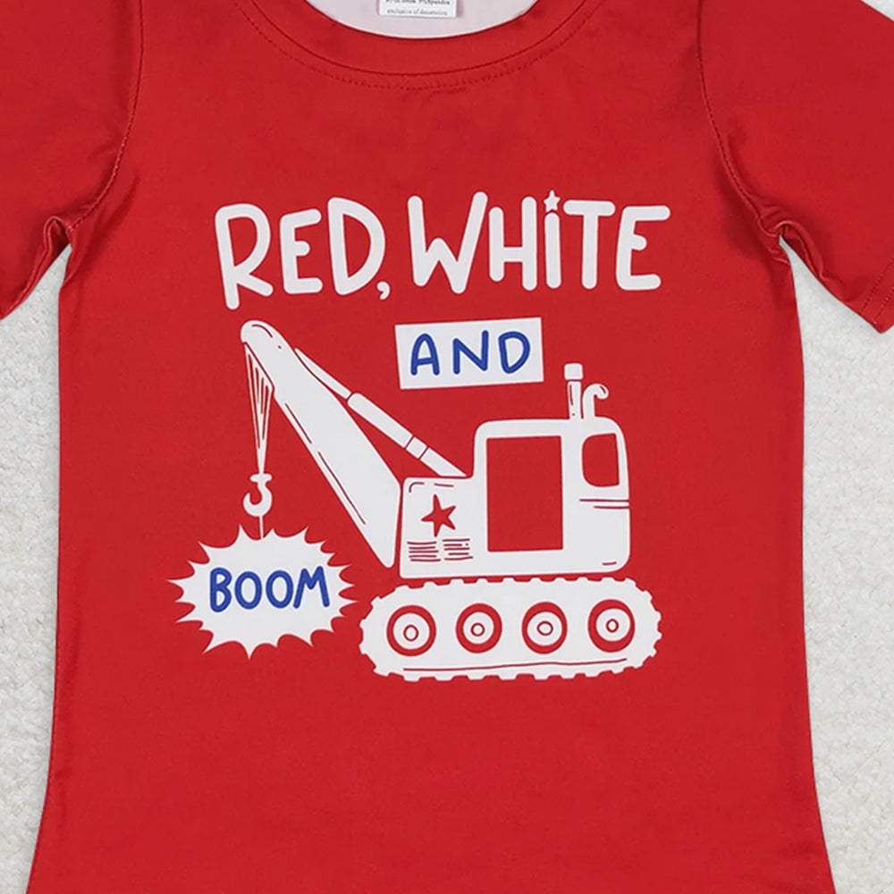 BT0652 RTS NO MOQ Baby Boys Summer Tops  Baby Boys Red 4th Of July Truck Short Sleeve Tee Shirts Tops