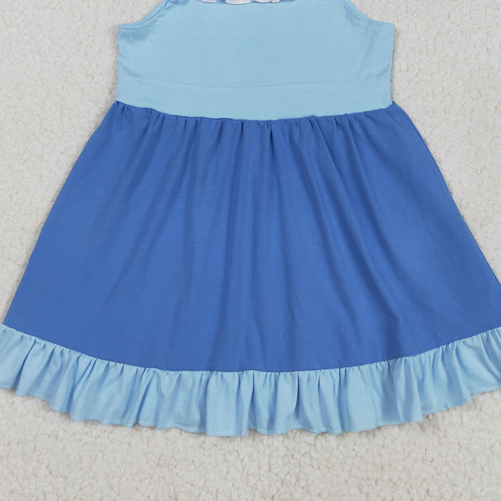 GSD2393RTS NO MOQ Baby Girls Summer Dress  baby girl clothes blue flying sleeve dress
