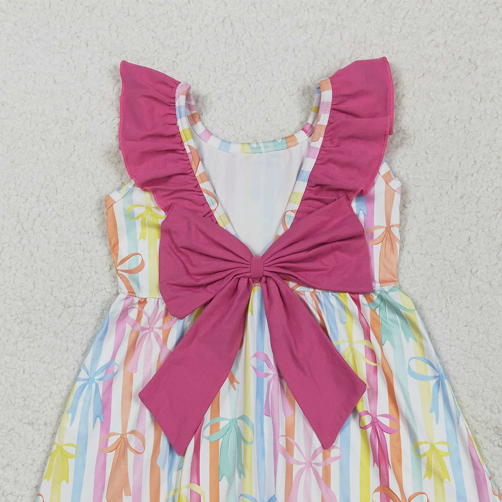 7.16  GSD2322RTS NO MOQ Baby Girls Summer Dress Baby Girls Colorful Stripe Bows Knee Length Dresses